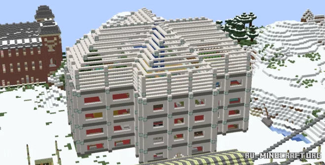 Интерьер отеля в Minecraft с элегантной мебелью и освещением