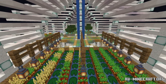 Вид на отель Station Hotel снаружи в Minecraft, окруженный ландшафтом