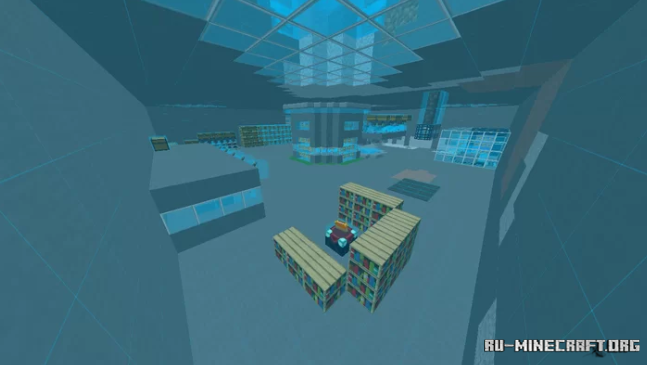 Мост через реку в Minecraft с факелами и каменными перилами
