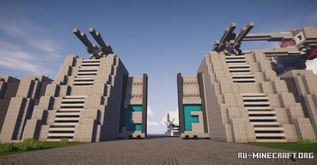 Кибер-улица в Minecraft с роботами и неоновыми рекламными щитами