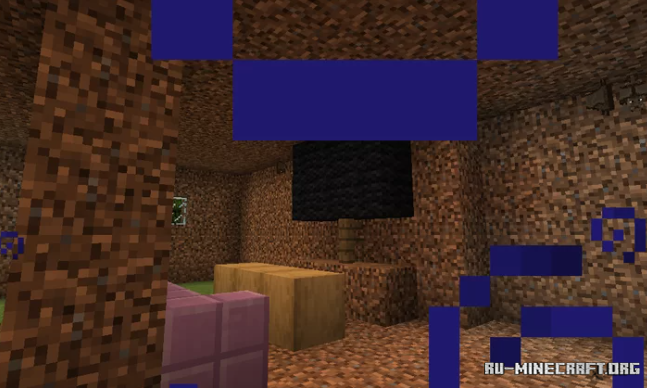 Ночной пейзаж в Minecraft с освещенным домом и луной на фоне