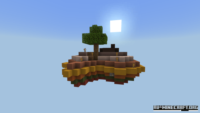 Игрок использует уникальные механизмы карты Mr. Green’s Skyblock