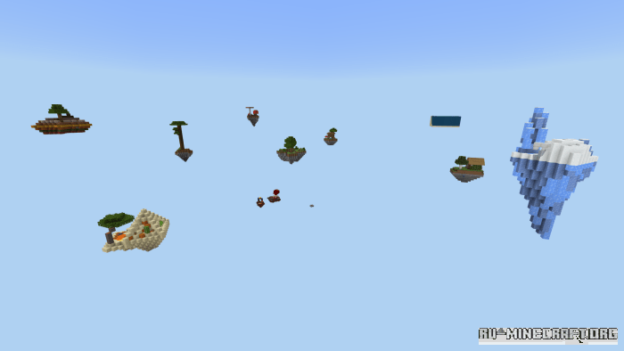 Игрок строит мост между островами в Mr. Green’s Skyblock