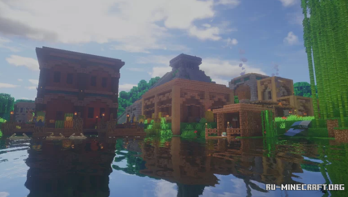 Вид сверху на город майя с пирамидами и храмами в Minecraft