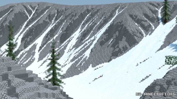 Зимний биом в Minecraft с заснеженными деревьями и льдом