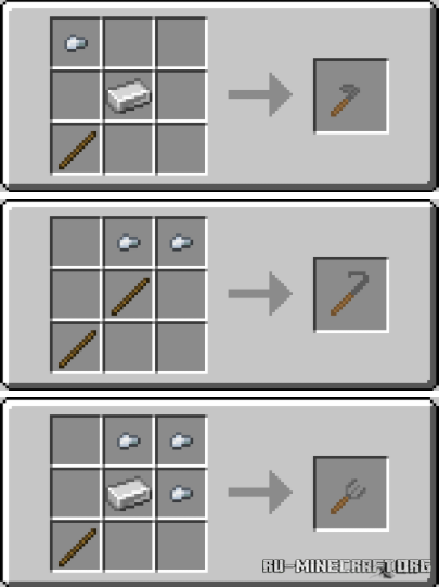 Пример новых инструментов из мода Resource Tools в инвентаре Minecraft