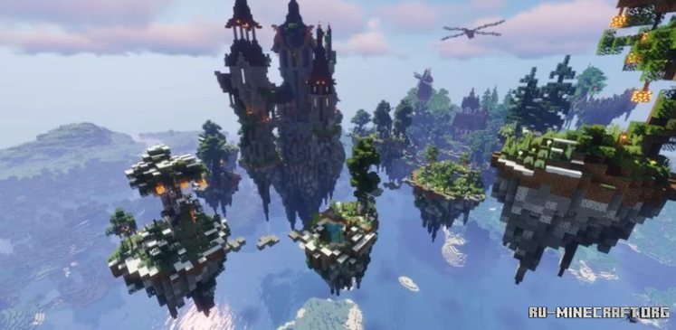 Красивый пейзаж в Minecraft с горным ландшафтом и водопадом