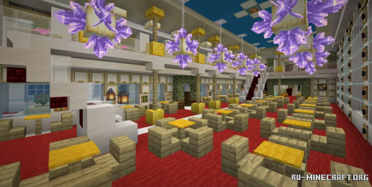 Красивый закат в Minecraft с видом на замок