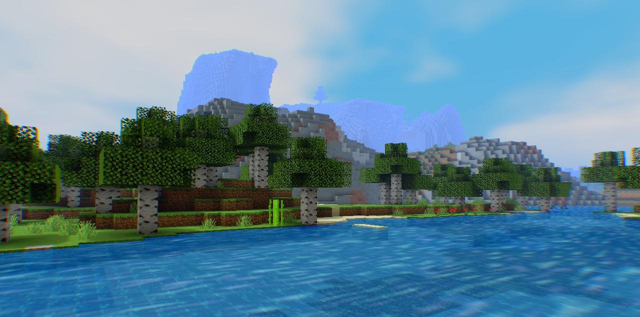 Ночной пейзаж в Minecraft с шейдером SkyLEX: лунный свет и мягкие тени
