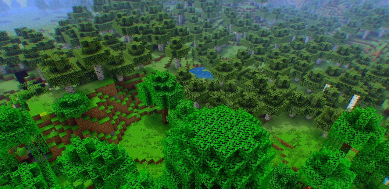 Горный биом в Minecraft с реалистичными тенями от шейдеров