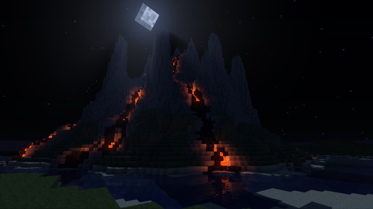 Горный биом в Minecraft с реалистичными шейдерами, красивые облака и вода