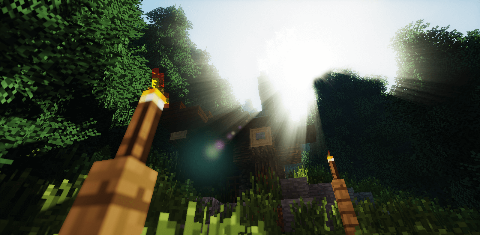 Игрок исследует пещеру в Minecraft с улучшенной графикой от шейдеров