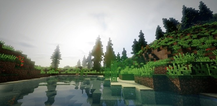 Шейдеры Chocapic13 в действии: закат в Minecraft