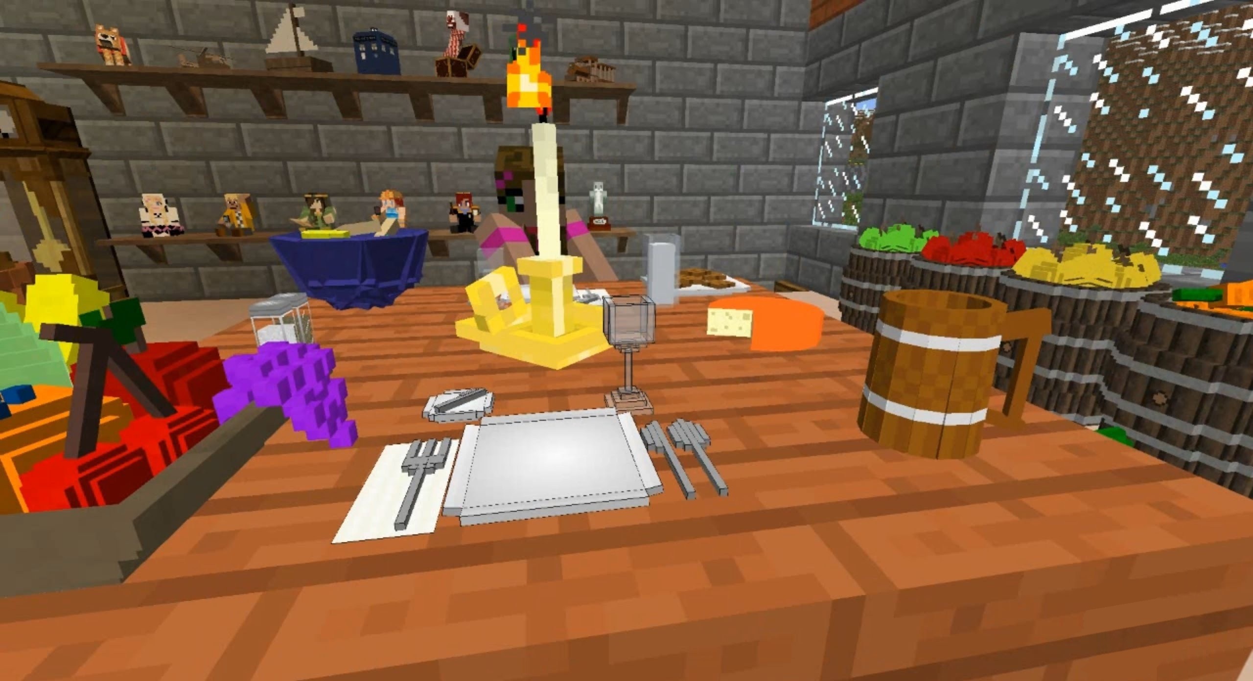Пример обустройства кухни в Minecraft с модом Decocraft: плита, посуда и столовые приборы