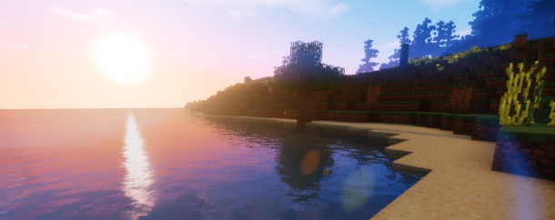 Пример использования шейдеров в Minecraft с красивыми лучами солнца