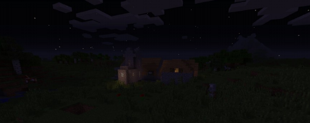 Горный биом в Minecraft с водопадом и зеленью