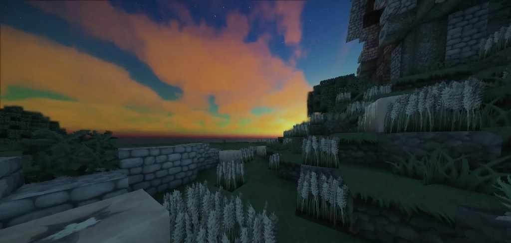Горный ландшафт в Minecraft с шейдерами Oceano: реалистичные текстуры камня