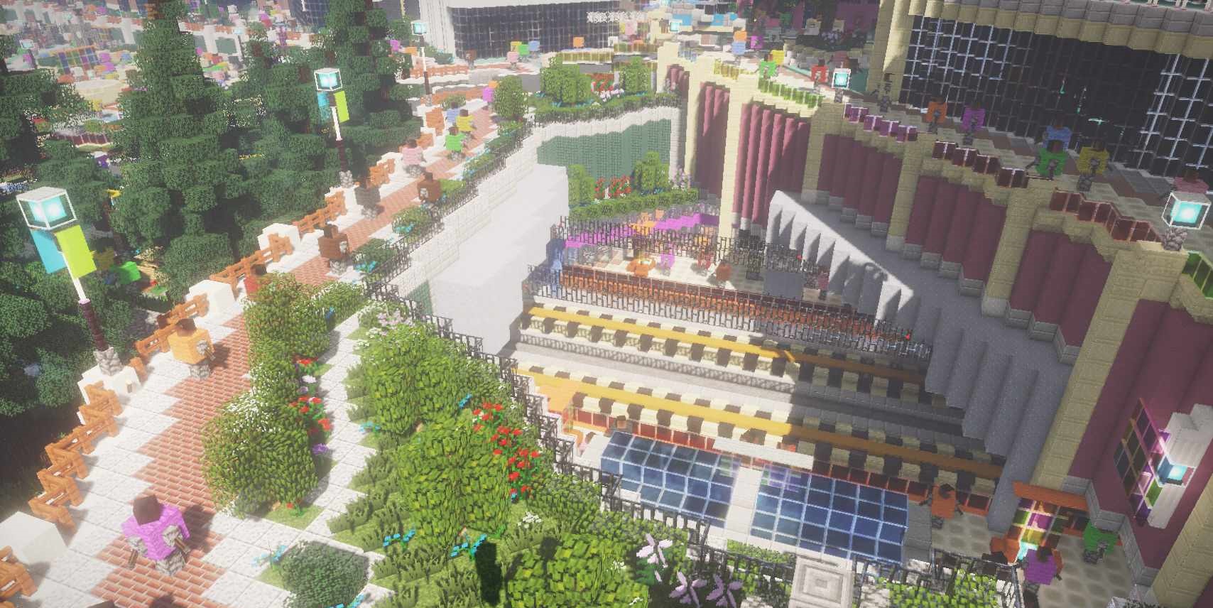 Красивое построенное королевство в творческом режиме Minecraft