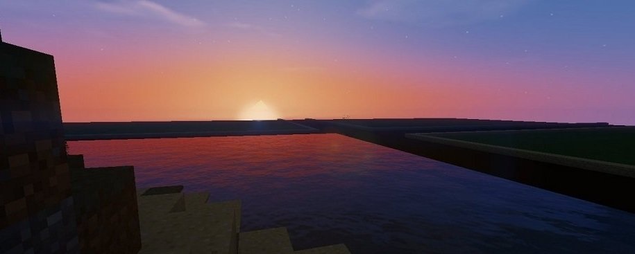 Закат в Minecraft с реалистичными тенями от шейдерного пакета ZVX