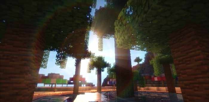 Подводный мир в Minecraft с шейдерами robobo1221, прозрачная вода и блики