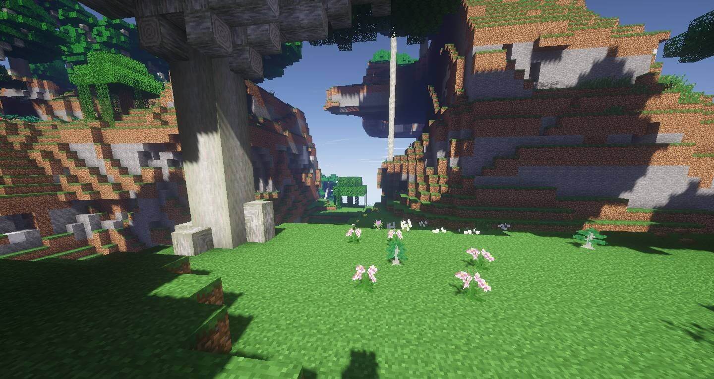 Ночной пейзаж Minecraft с реалистичным освещением от шейдеров