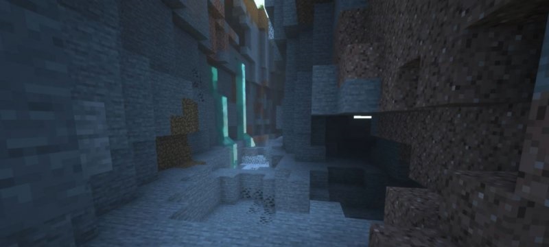 Красивый пейзаж в Minecraft с шейдерами: закат и горный биом