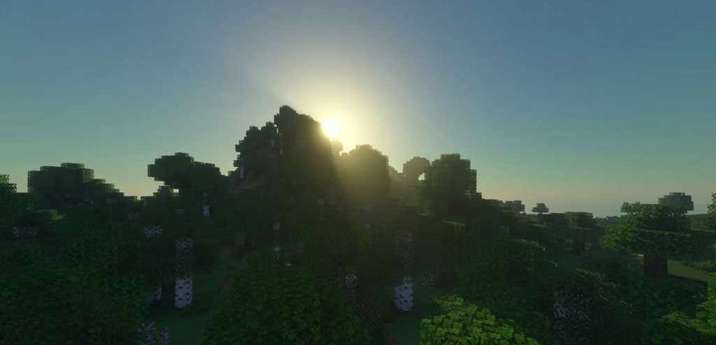 Горный биом в Minecraft с шейдером Voyager, детализированные текстуры и тени