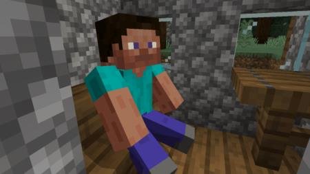 Игрок сидит на лестнице в Minecraft с модом Sit Anywhere