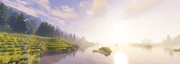 Горный биом в Minecraft с шейдерами CrankerMan’s TME, реалистичное освещение скал