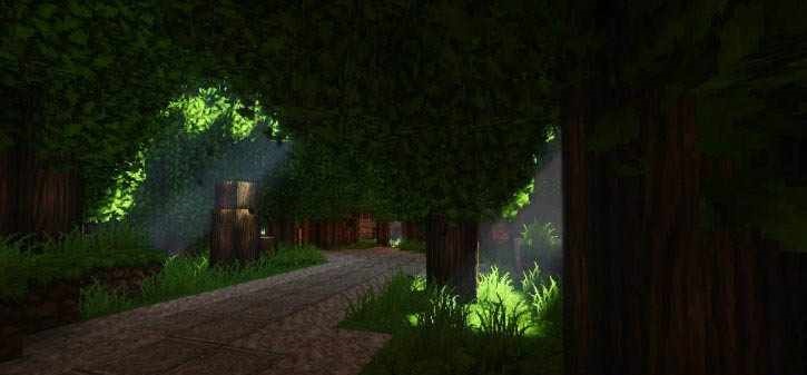 Горный биом в Minecraft с реалистичной водой и тенями от шейдеров