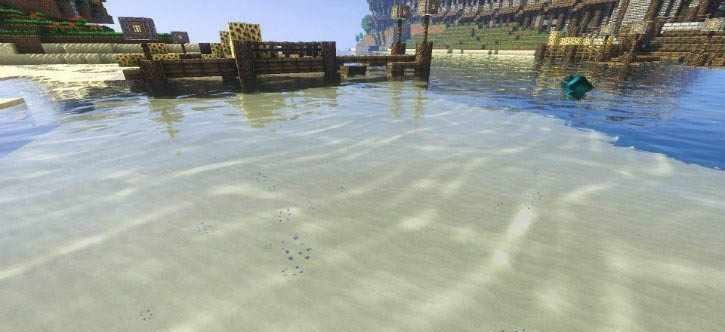 Ночной пейзаж в Minecraft с эффектом глобального освещения от шейдеров