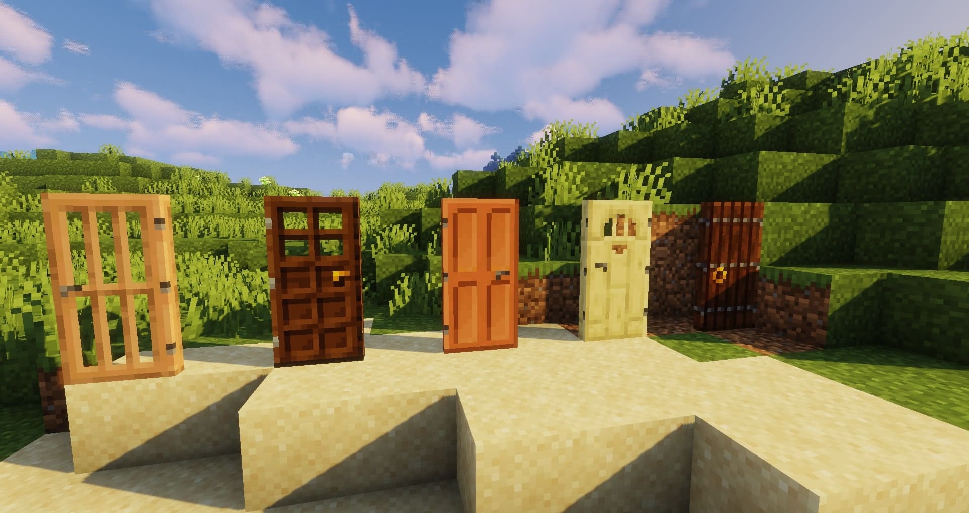 Пример использования тюремных решёток и современных дверей в Minecraft