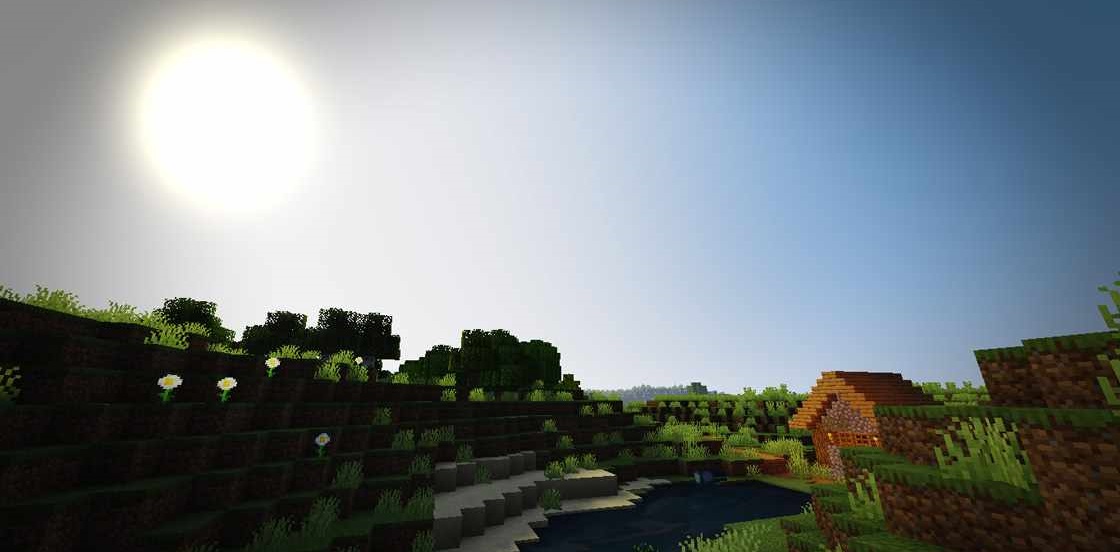 Деревня в Minecraft с реалистичным освещением от шейдеров