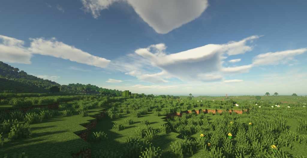 Закат в Minecraft с шейдерами SEUS 11, красивые отражения в воде