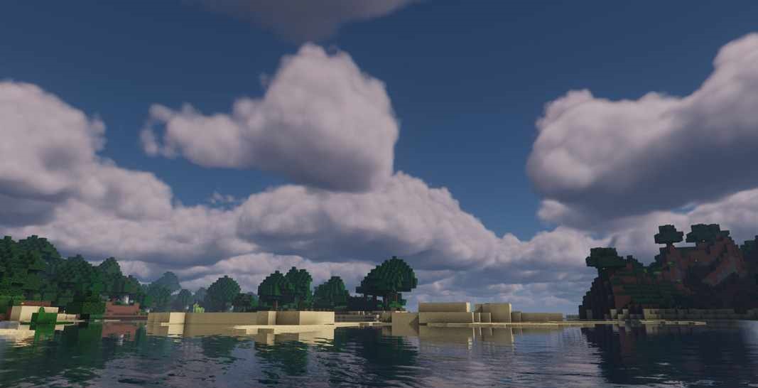 Ночной лес в Minecraft с шейдерами Kappa: лунный свет пробивается сквозь листву