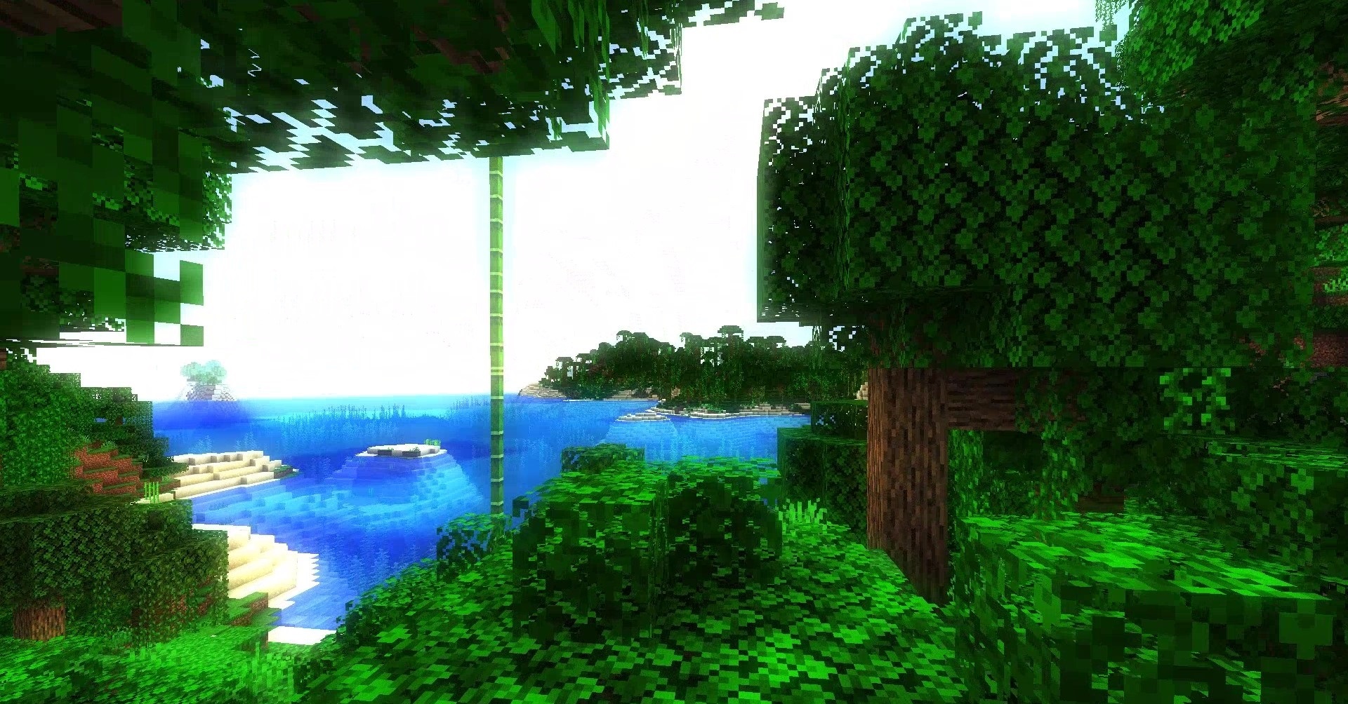 Джунгли в Minecraft с высокими деревьями, лианами и попугаями