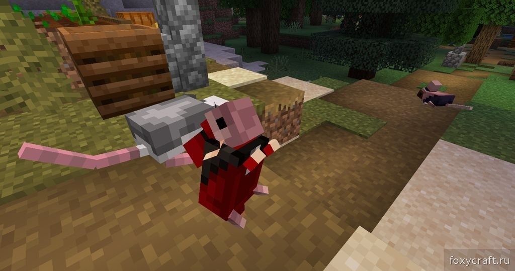 Скриншот мода Rat's Mischief: игрок кормит крысу в Minecraft
