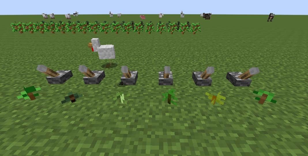 Деревня в Minecraft с жителями, фермами и домами из разных блоков