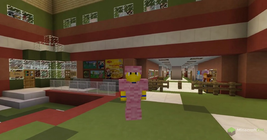 Красивый пейзаж Minecraft с закатом и горами