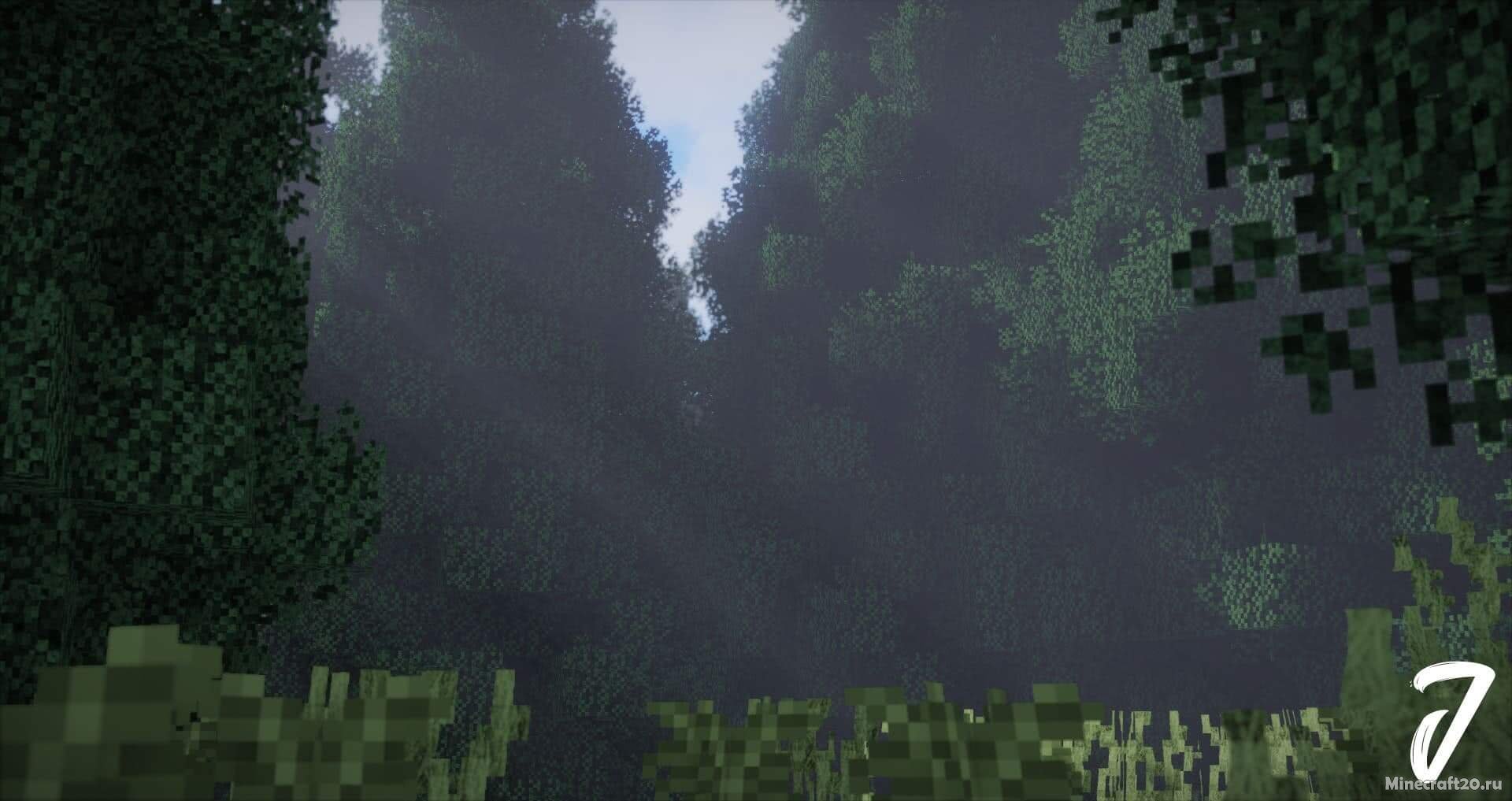 Горный пейзаж в Minecraft с улучшенной графикой благодаря шейдерам