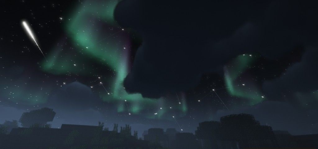 Ночной пейзаж в Minecraft с шейдером AstraLex