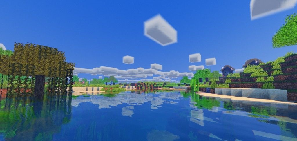 Шейдер Atlas в Minecraft с эффектом реалистичного неба и воды