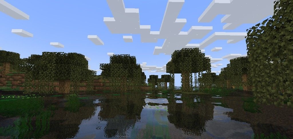 Пример использования шейдеров CG Naturalism HD в разных биомах Minecraft