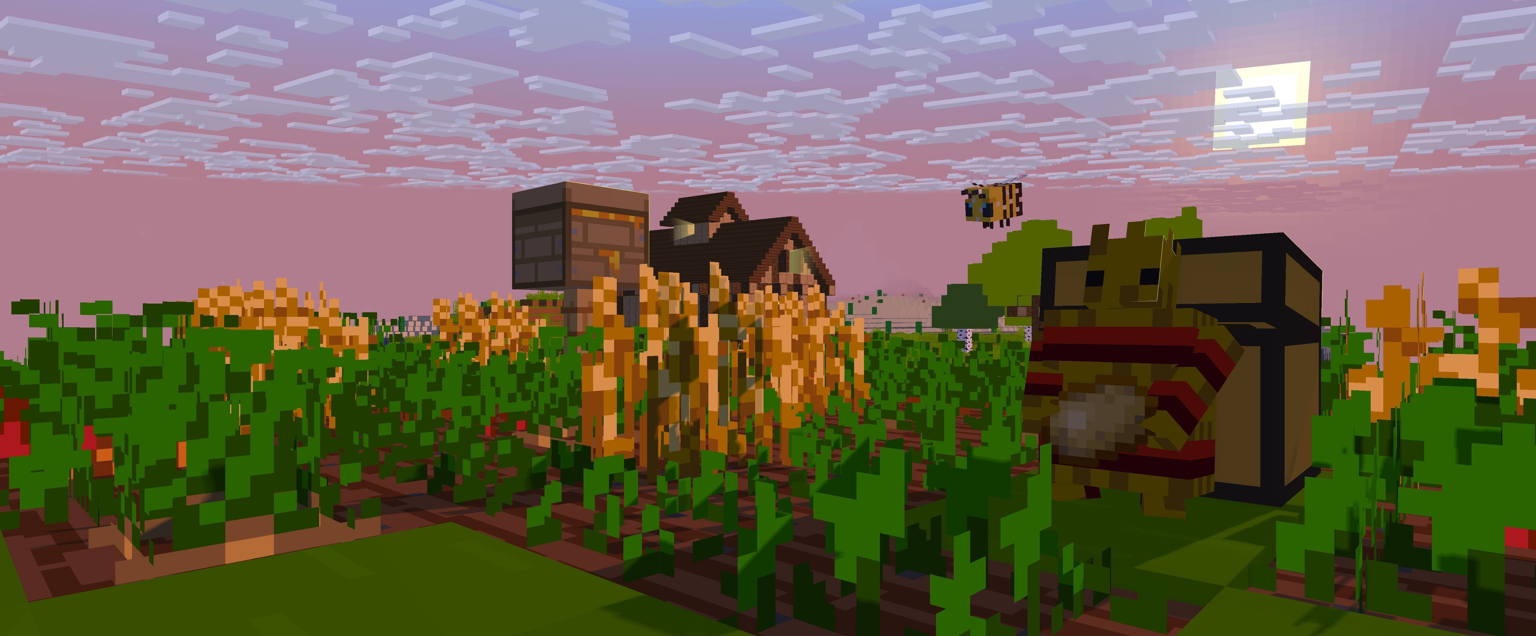 Соломенный голем переносит урожай в сундук в Minecraft