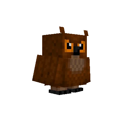 Анимированная сова из мода Broglis Owls летит над лесом в Minecraft