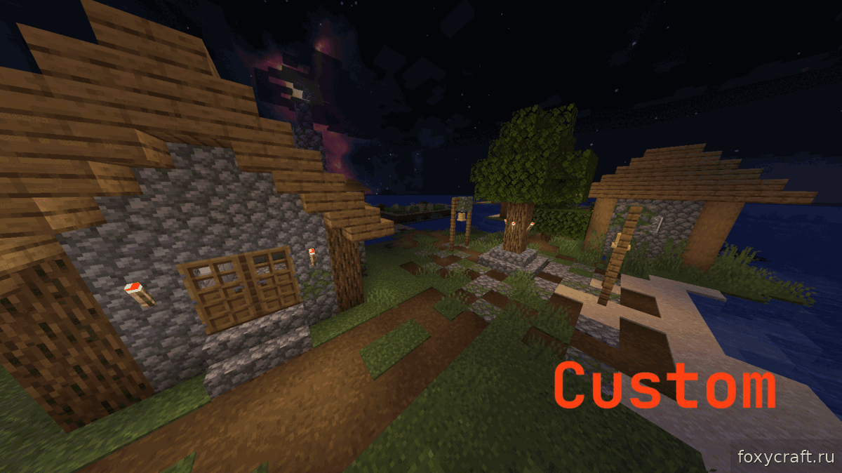 Анимированный процесс строительства дома в Minecraft с использованием дерева и камня