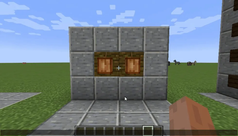 Игрок летает на элитрах над красивым ландшафтом Minecraft