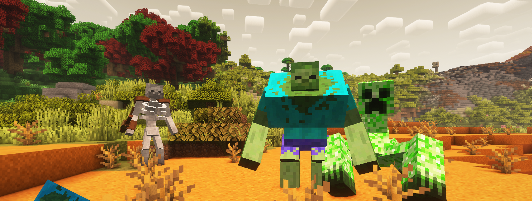 Мутировавший крипер взрывается рядом с игроком в Minecraft