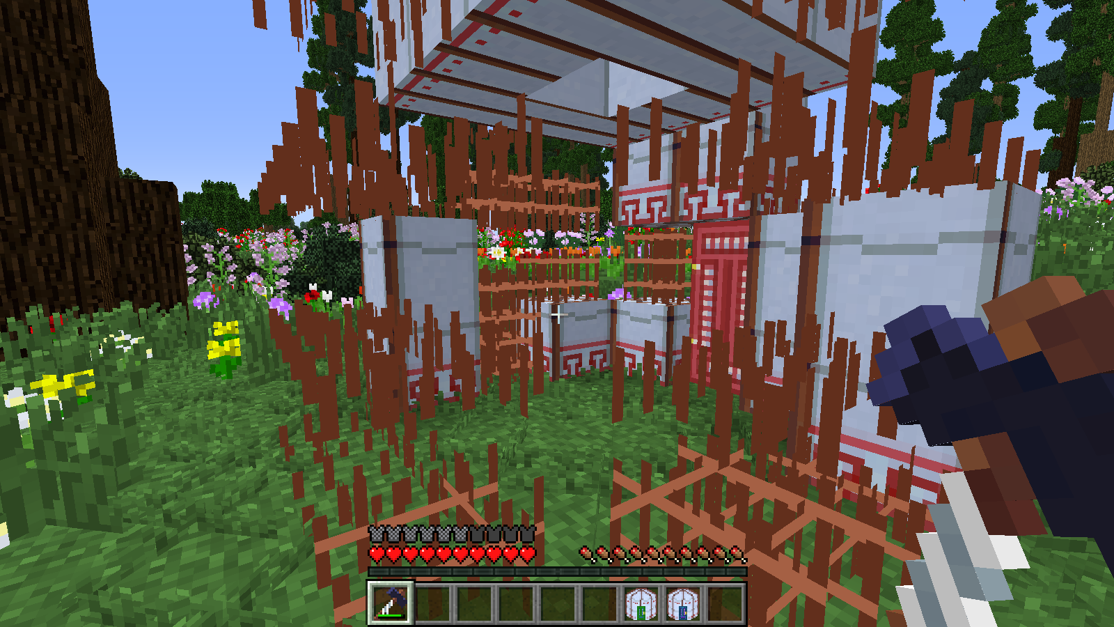 Красивый закат в Minecraft с видом на горы