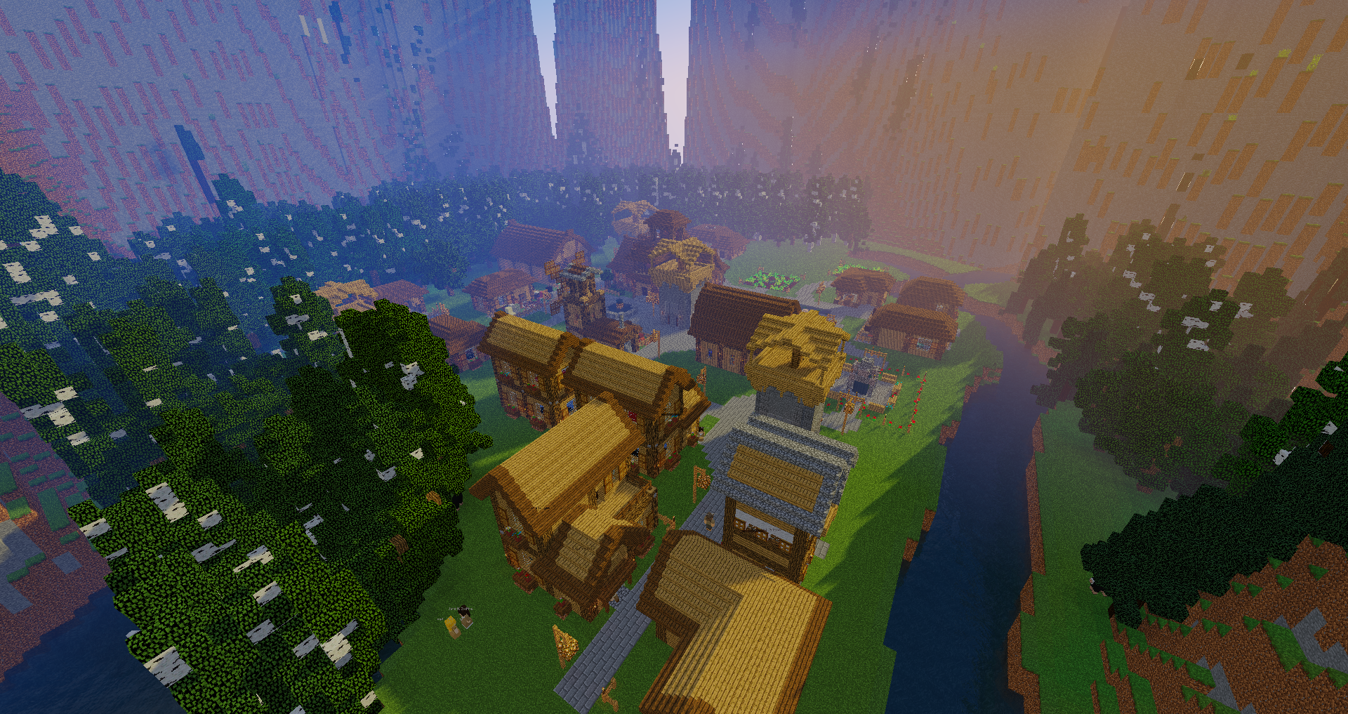 Игроки строят город на сервере Minecraft с модами